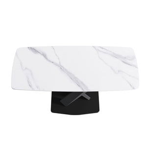 70.87" Modern Artificial Stone White Curved Black Metal Leg Dining Table, Can Accommodate 6-8 People - White / Black