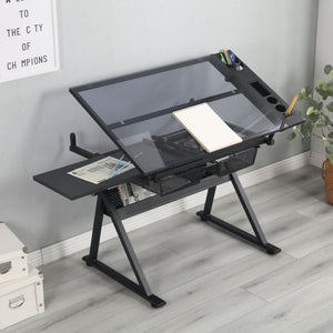 Adjustable Tempered Glass Drafting Printing Table With Chair