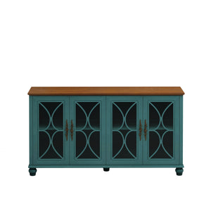 Elegant European Antique Style 4-Door Cabinet with Tempered Glass Doors