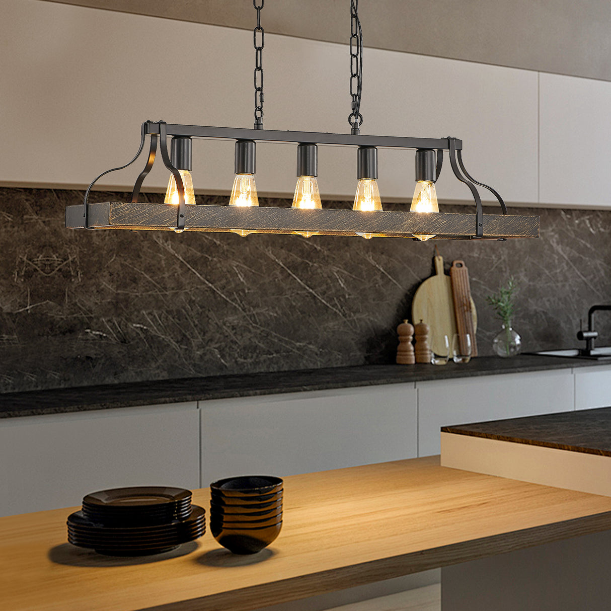 34-Inch Black and Gold Vintage Pendant Light