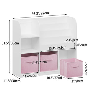Bookcase And Bookshelf With 3 Collapsible Drawers, Multifunctional Display Stand