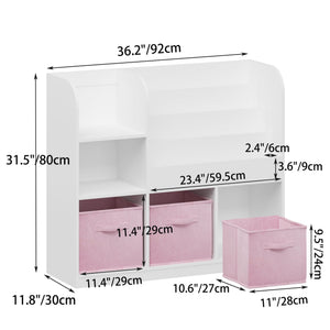 Bookcase And Bookshelf With 3 Collapsible Drawers, Multifunctional Display Stand