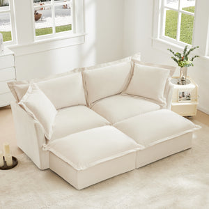Slipcovered Sofa 2 Seater Sofa With 2 Ottomans