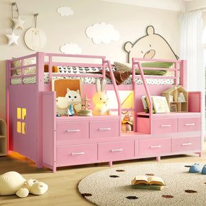 Twin Low Loft Bed with Multi-Storage Spaces