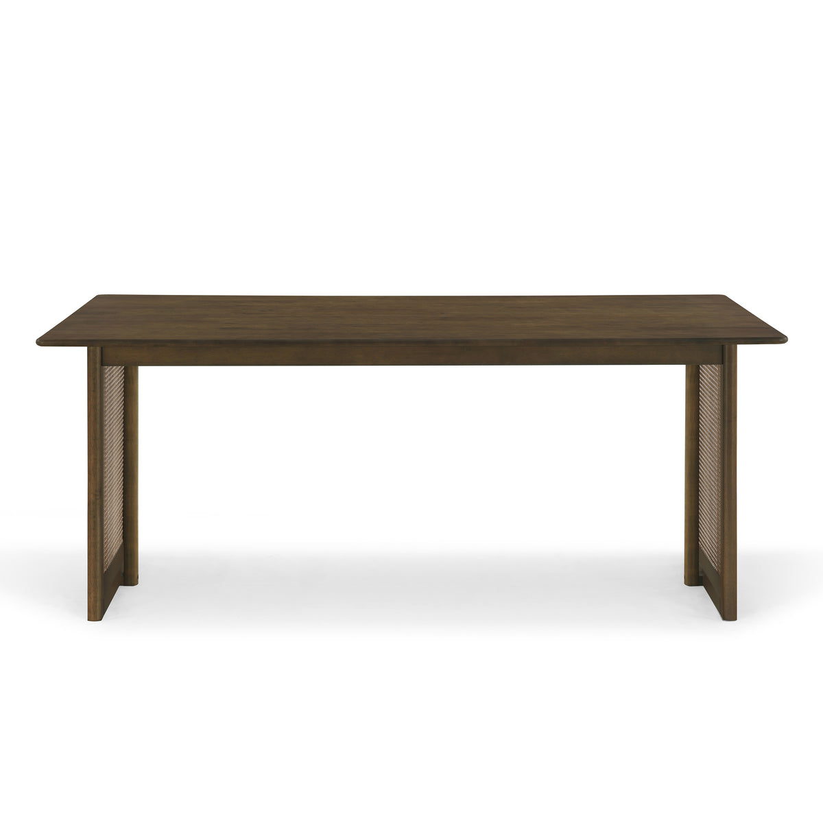 Walnut-Colored Rubber Wood Dining Set with Plastic Rattan