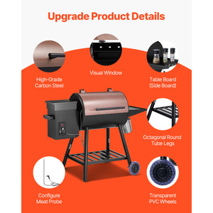 Wood Pellet Grill Smoker Outdoor Electric BBQ Grills 456 Sq.in Cook Area