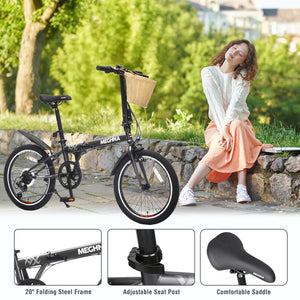 20 Inch Folding Bike for Adults with Basket and Phone Holder