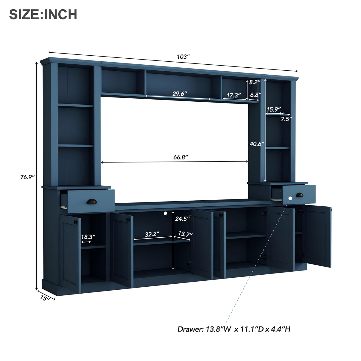 Minimalist Entertainment Wall Unit with Bridge for TVs Up to 75''