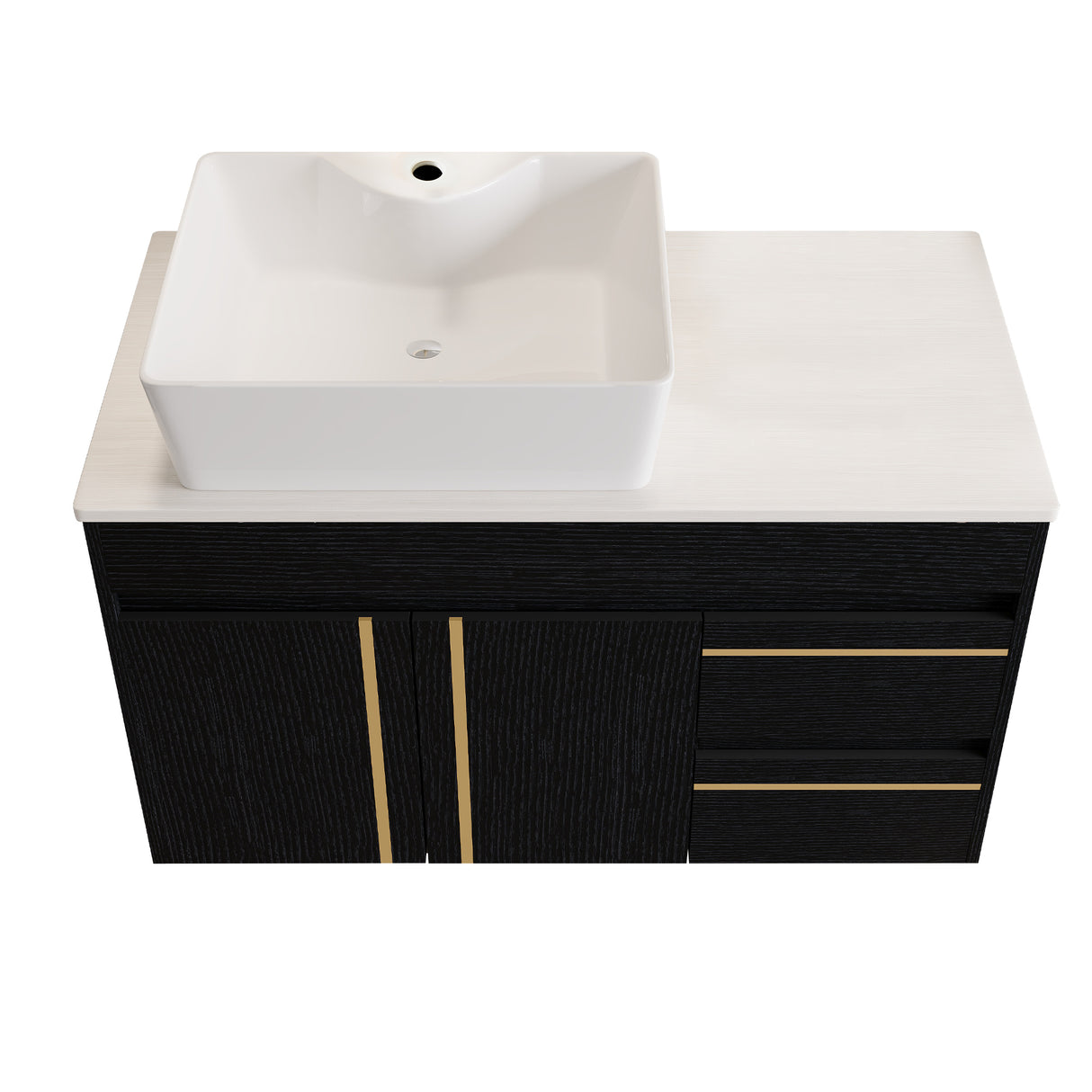 36" Wall-Mounted Bathroom Vanity with Vessel Ceramic Sink & Plywood Countertop