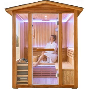 6000W Outdoor Traditional Steam Sauna with Cedar Wood for 4 People