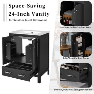 Bathroom Vanity With Integrated Undermount Ceramic Sink, 2 Doors And 1 Drawer, Soft Close Hinges