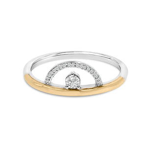 14K Yellow Gold Plated Sterling Silver 1/10 Cttw Diamond Arc Ring