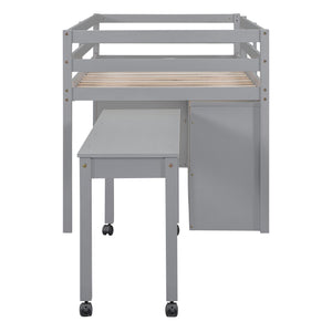 Loft Bed With Retractable Writing Desk And 4 Drawers, With Lateral Portable Desk And Shelves