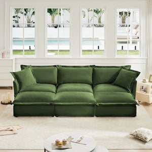 Chenille 3-Seat Slipcovered Sofa with Ottomans