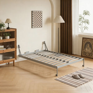 Queen Size Vertical Murphy Wall Cabinet Folding Bed With Automatic Legs - Gray