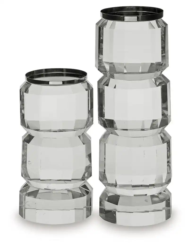 Brentley - Candle Holder Set (Set of 2) - Clear / Silver Finish - Best Buy Furniture