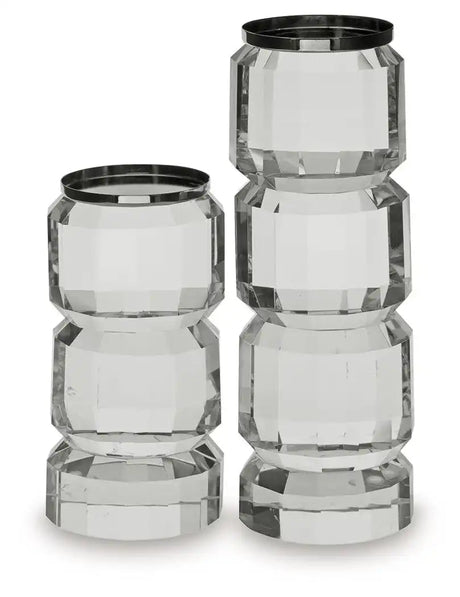 Brentley - Candle Holder Set (Set of 2) - Clear / Silver Finish - Best Buy Furniture