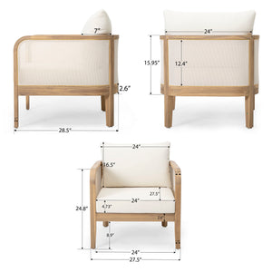 Outdoor Acacia Wood Patio Club Chair, Textilene Patio Furniture, Waterproof Thick Cushion Deep Seating For Porch, Garden, Backyard, Balcony, Weight Capacity 400Lbs, Light Teak - Beige