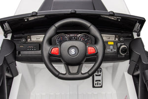 12V7A 30W*2 Four-Wheel Drive Seat One Button Start, Forward And Backward, High And Low Speed, Music, Front Light, Power Display, Two Doors Can Open, 2.4G R / C, Seat Belt Four Wheel Absorber