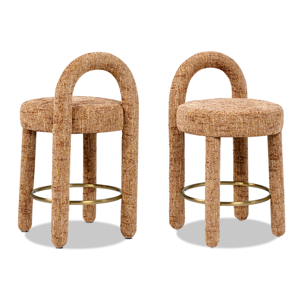 Penny Round Arched Fully Upholstered Counter Stool, Set of 2, Golden