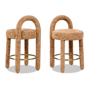 Penny Round Arched Fully Upholstered Counter Stool, Set of 2, Golden