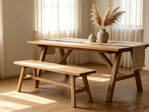 55" Farmhouse Wood Bench - Rustic Solid Wood Dining Room & Entryway Bench