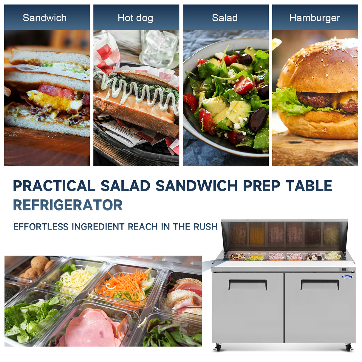 Orikool 60 In Commercial Refrigerators Sandwich & Salad Prep Table