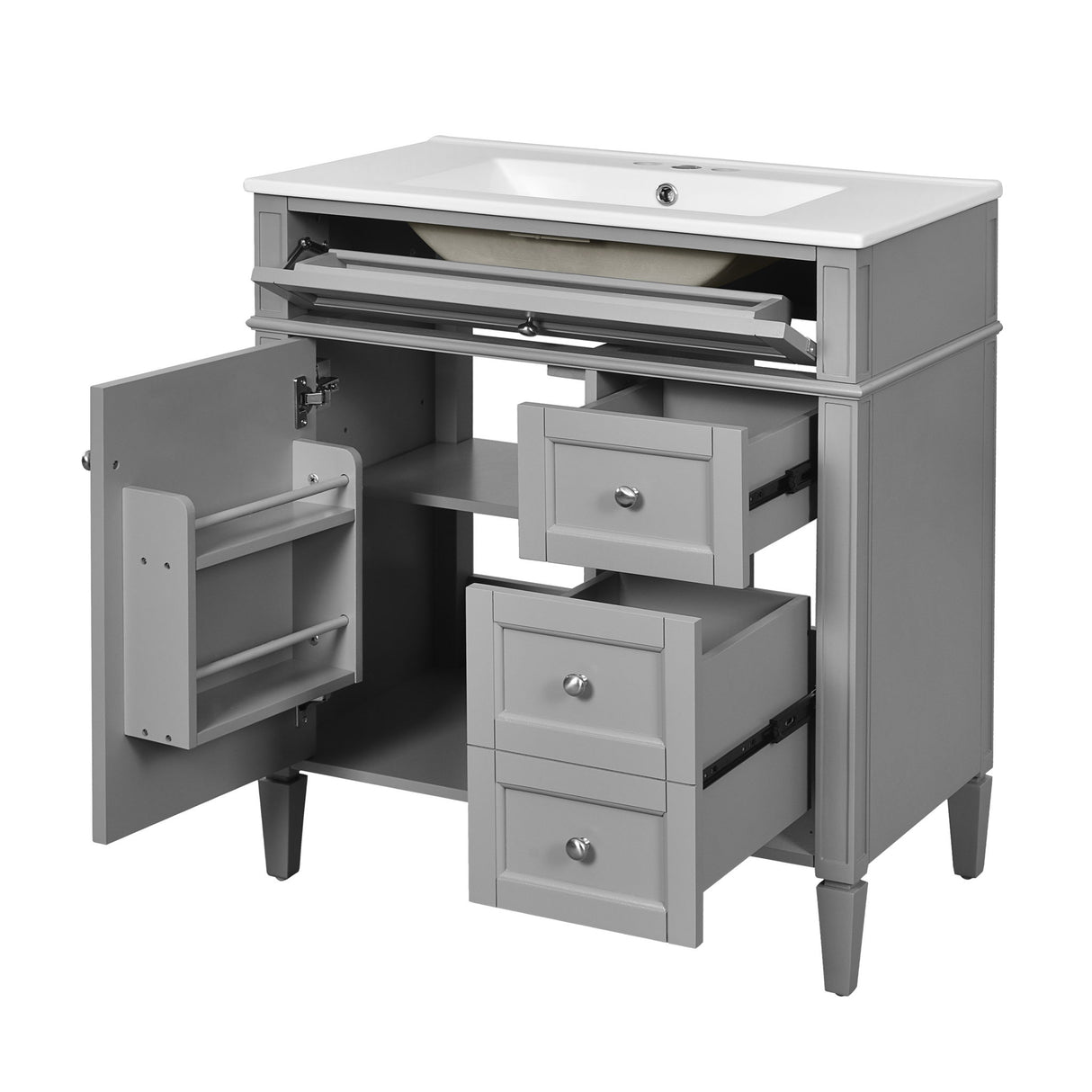 Bathroom Vanity With Top Sink, 2 Drawers & Tip Out Drawer