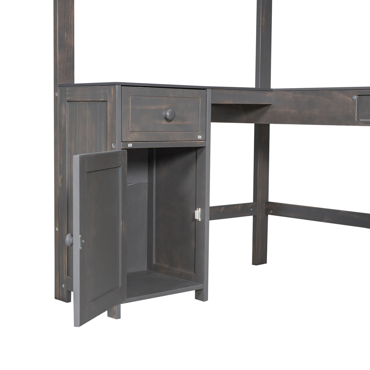 Loft Bed With U-Shaped Desk, Drawers, And Storage Shelves