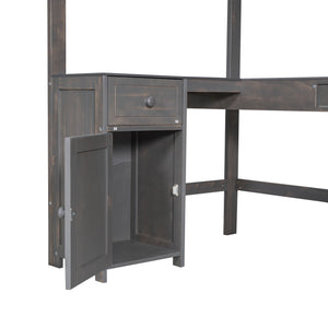 Loft Bed With U-Shaped Desk, Drawers, And Storage Shelves