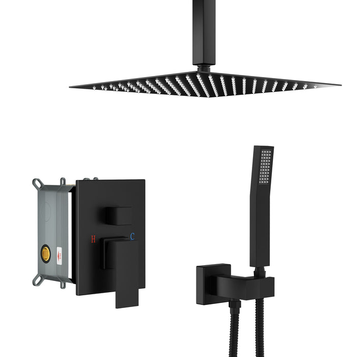 Dual Shower Head 10" Ceiling Mount Shower System with Rough In Valve - Matte Black