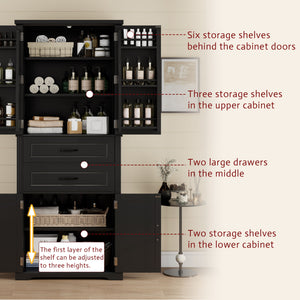 Multi Functional Storage Cabinet With Adjustable Shelves, 2 Drawers, Door Shelves