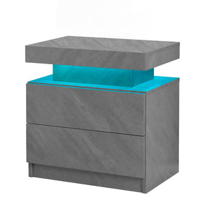 Modern LED Nightstand with 2 Drawers in Deep Gray