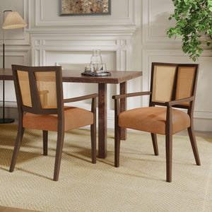 Mid Century Modern Arm Dining Chair Set With Rattan Backrest - Best Buy Furniture