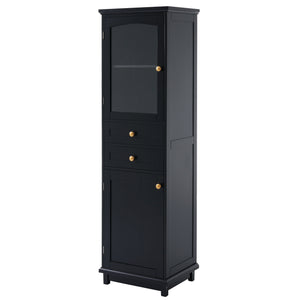 Tall Bathroom Storage Cabinet With Glass Doors, Free-Standing, Two Drawers, And Adjustable Shelves, Board, Painted Perfect For Displaying Your Favorite Items