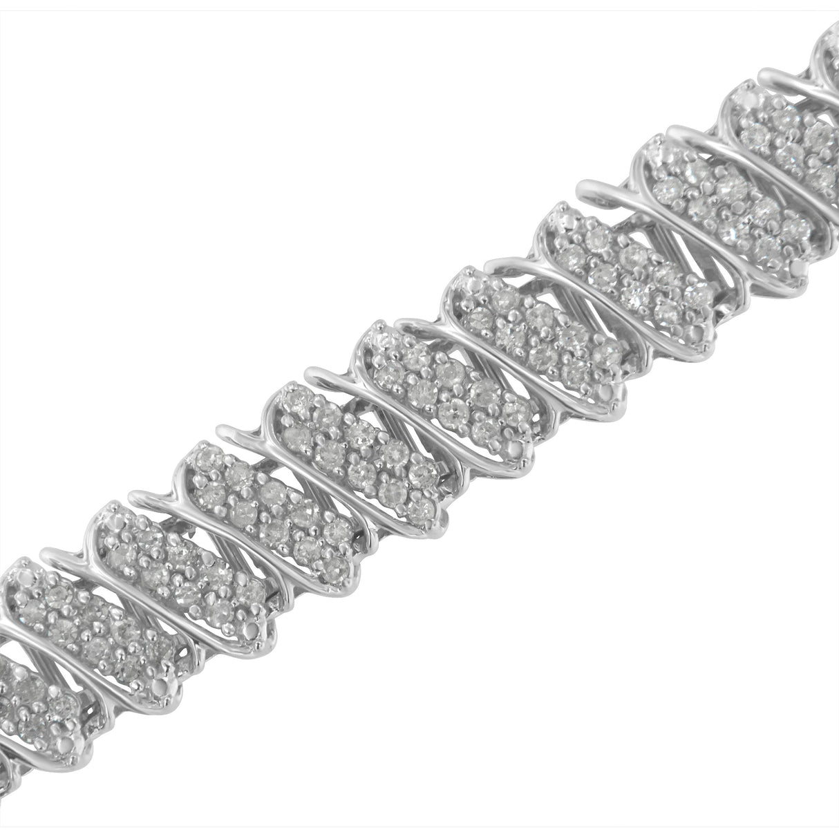 .925 Sterling Silver 3.0 Cttw Diamond Multi Row Cluster Slanted Wave Link 7-Â¼â€ Tennis Bracelet (I-J Color, I2-I3 Clarity)