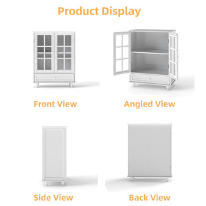 Minimalist Buffet Cabinet With Double Glass Doors And Drawer