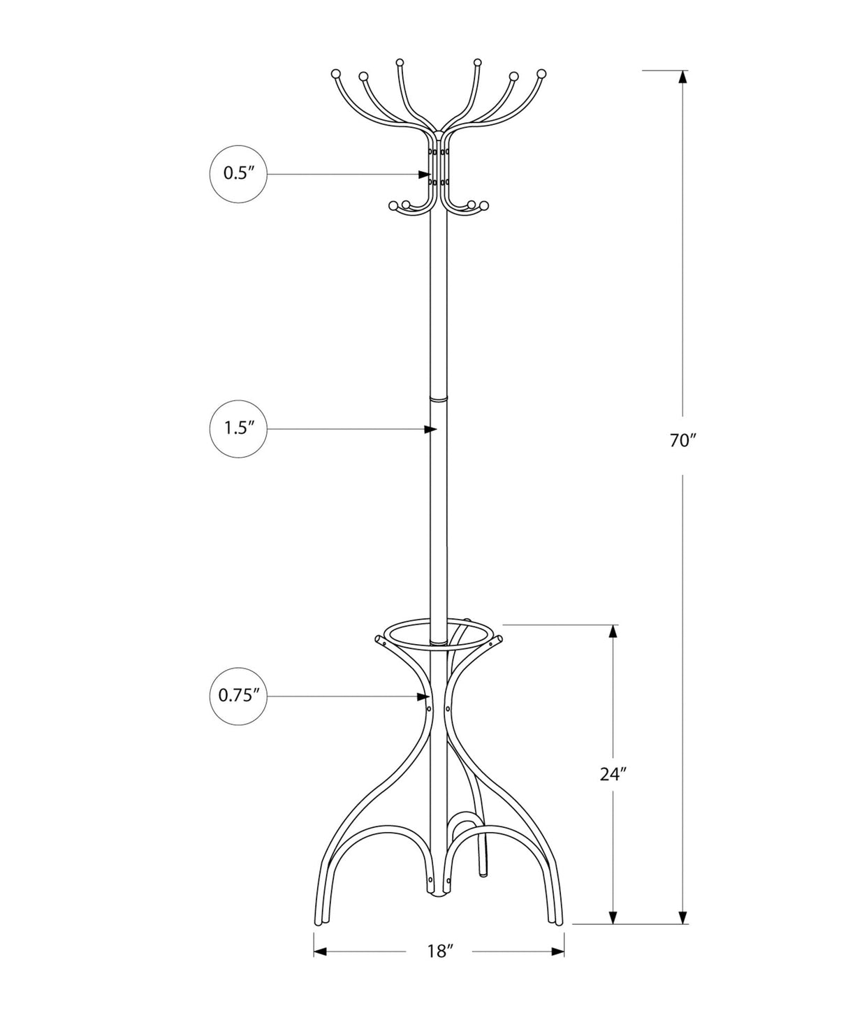 Coat Rack, Hall Tree, Free Standing, 12 Hooks, Entryway, 70"H, Umbrella Holder, Contemporary & Modern - Best Buy Furniture