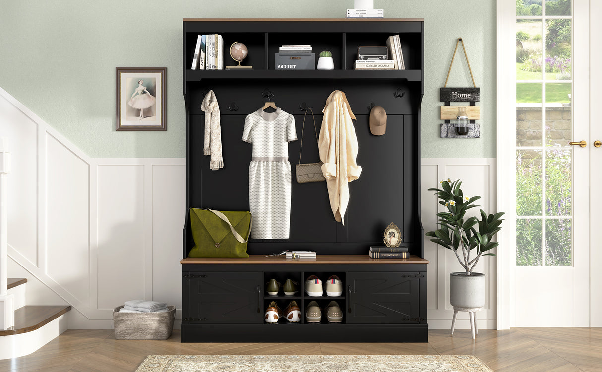 Vibe Haus 71''H Farmhouse Hall Tree with Bench and Shoe Storage