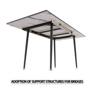 Modern Industrial Expandable Dining Table 47" To With Marble Pattern Top And Metal Legs - White