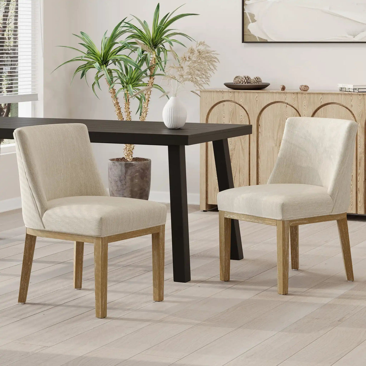 Modern Dining Chair With Durable Fabric Upholstery And Sturdy Wooden Frame (Set of 2) - Best Buy Furniture