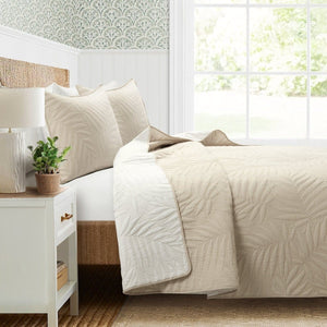 LushDecor Isla Embroidered Leaf Reversible Cotton Quilt 3 Piece Set in Neutral_White - view 2