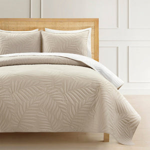 Isla Embroidered Leaf Reversible Cotton Quilt 3 Piece Set