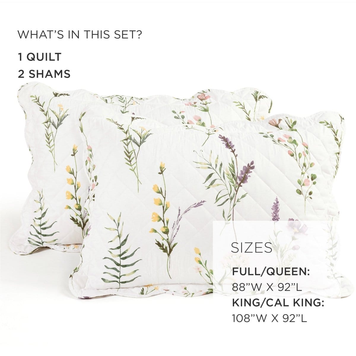 LushDecor Watercolor Wildflower Scallop Edge Floral 3 Piece Quilt Set - view 7