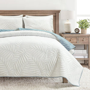 Isla Embroidered Leaf Reversible Cotton Quilt 3 Piece Set