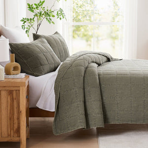 Logan Stone Washed Cotton Quilt 3 Piece Set