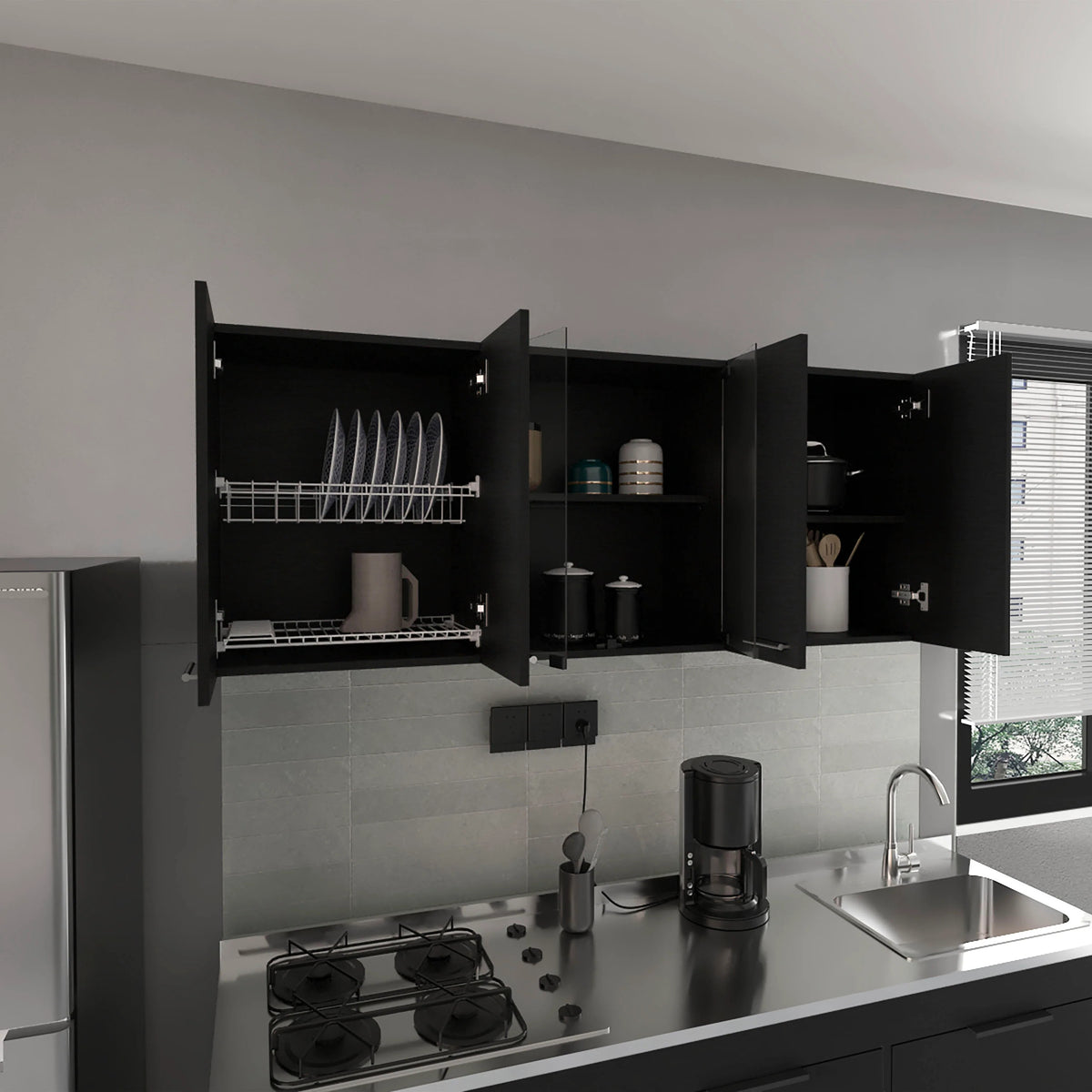 59-Inch Wall Cabinet with Two Center Glass Doors - Wenge