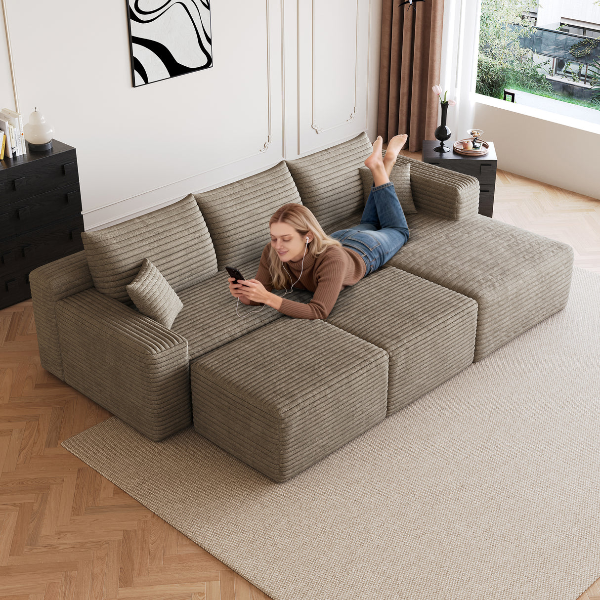 95" Cloud Sectional Sofa with 2 Ottomans