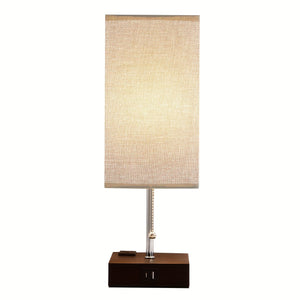 Touch Table Lamp with USB & Outlet – Modern Fabric Shade Bedside Light for Bedroom