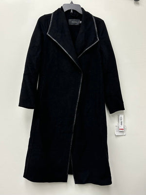 Tahari Women's Faux-Leather-Trim Belted Wrap Coat Black Size XS
